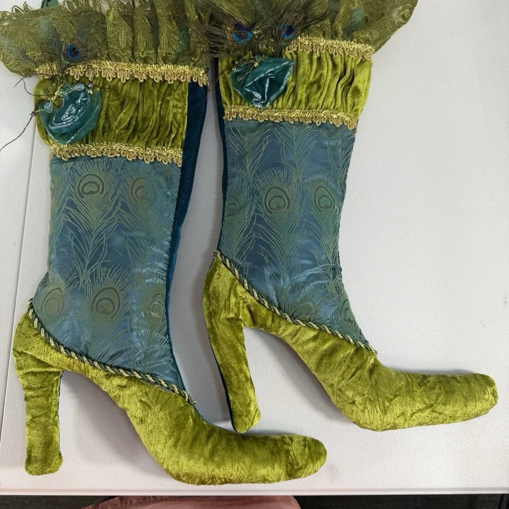 Pier 1 Peacock Boot Stockings Set Of 2 Victorian Velvet Glam Fancy Christmas‎